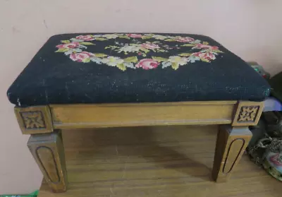 Vintage Handmade Finished  Needlepoint Wood Frame Footstool Bench Stool 12 X15  • $78.36