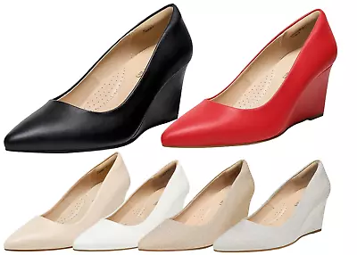 Women Wedge Heel Close Pointed Toe Wedding Dress Comfortable Slip On Pump Shoes • $29.99