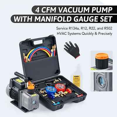AC Vacuum Pump And Manifold Gauge Set For R12 R22 R134a R502 HVAC Auto AC 1/3hp • $98.39