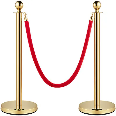 VEVOR 2x Gold Stanchion Posts Queue Pole Red Velvet Rope Crowd Control • $64.99
