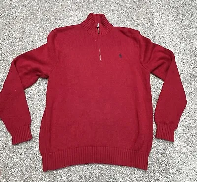 Polo Ralph Lauren Men’s Large Red 1/4 Zip Neck Pullover Pima Cotton Sweater • $13.39