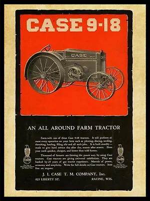 1917 J.I. Case Threshing Machine Co. New NEW Metal Sign: 9-18 Tractor - Racine • $33.88