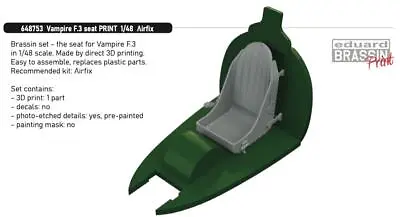 Eduard Brassin 648753 1:48 De Havilland Vampire F.3 Seat To Be Used With Airfix • £3.59