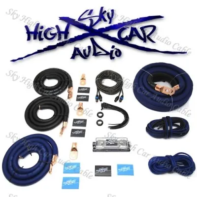 OFC 1/0 Ga AWG Amp Kit And 1/0 GA Big 3 Upgrade Blue Black Sky High Car Audio • $214.95