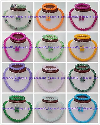 $8.96 • Buy 8mm Multicolor Round Gemstone Bead Necklace Bracelet Earring Set 18&7.5in 