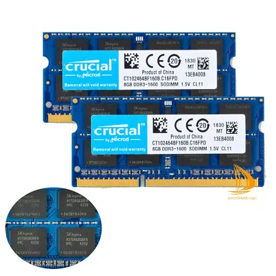 £10.79 • Buy Crucial 16GB 8GB 2Rx8 PC3-12800S DDR3-1600Mhz SODIMM Laptop Memory RAM 204Pin