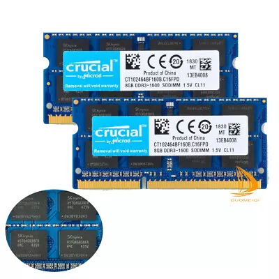 Crucial 16GB 8GB 2Rx8 PC3-12800S DDR3-1600Mhz SODIMM Laptop Memory RAM 204Pin • £17.99