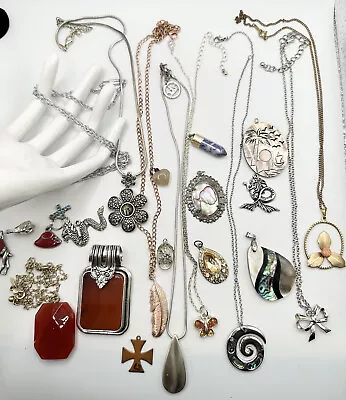 HUGE Vintage Lot Pendants Necklaces BEST AVON Abalone Rhinestones Enamel! • $18