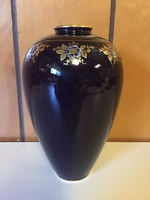 Vintage Lindner Echt Cobalt Hand Painted Floral Vase Signed 7.5” • $80