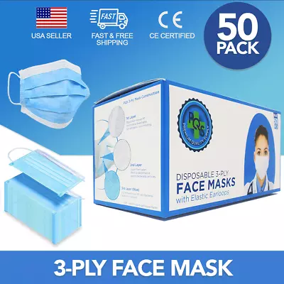 3-Ply Face Mask 50 PCS - Disposable Breathable Hypoallergenic Hygienic (Blue) • $9.45