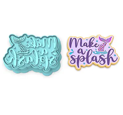 Make A Splash Cookie Cutter & Stamp | Ocean Sea Mermaid Birthday Waves Tail  • $8.68