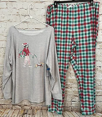 NEW Croft Barrow Womens 2X Pajamas Set Christmas Dog Plaid Dachshund Shopping • $17.84