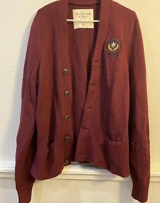 Abercrombie Fitch Rabbit Hair Varsity Button Cardigan Sweater Maroon Mens XL • $29.99