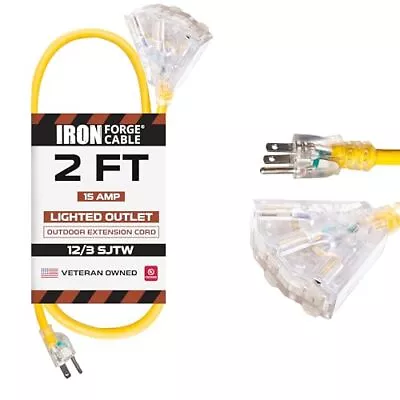 12/3 SJTW Yellow Extension Cord With 3 Electrical Power Outlet 2 15 50 75 100 Ft • $20.99