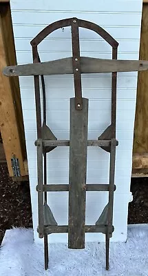 Vintage Wood Metal Snow Sled Decor Rustic Farmhouse Antique • $55