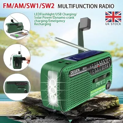 Solar Hand Crank Radio 1200mAh USB Portable Outdoor Emergency Radio SOS Alarm • £14.95