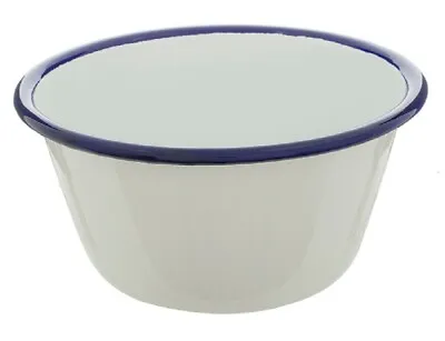 Enamel Pudding Bowl 10cm Basin Falcon White Blue Trim Christmas Suet Pudding Pie • £5.99