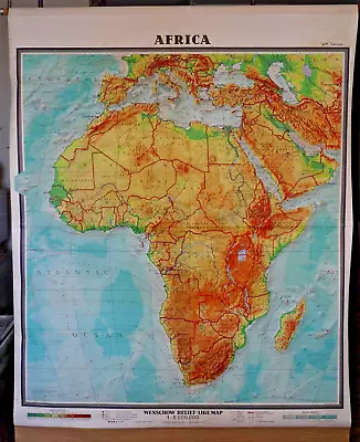 AFRICA RELIEF-LIKE MAP - D-G - HUGE VINTAGE PULL DOWN SCHOOL MAP - 1960s • $150