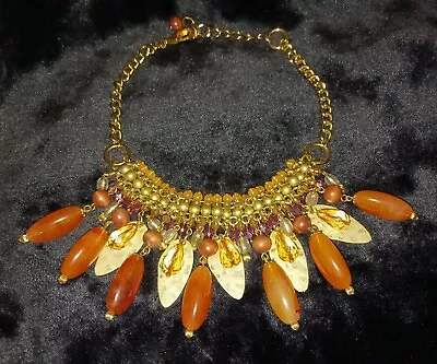 Stunning Vintage Bib Necklace 15-18  Long Amber Pink And Citrine Colored Beads • $46
