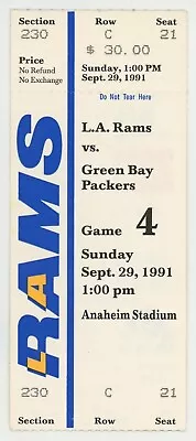 9/29/1991 Los Angeles Rams Green Bay Packers Full Ticket Sterling Sharpe • $19.99
