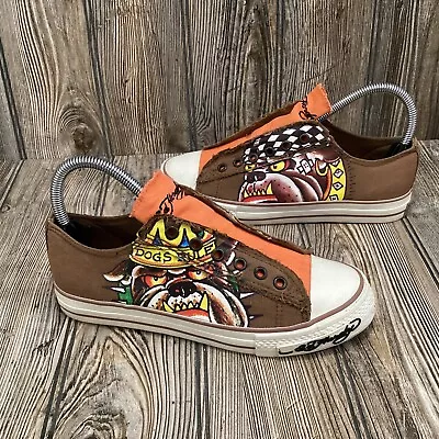 RARE Don Ed Hardy Designs DOGS RULE Shoes Women's Size 6 Print Slip On Sneakers • $44.99