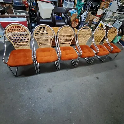 $1750 • Buy BASSETT Mid Century Modern Vintage MCM Set Of 6 Chrome Wicker Back Dining Chairs