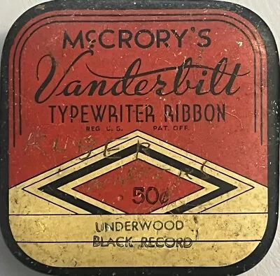 Vintage Typewriter Ribbon Tin McCrory's Vanderbilt Red • $7.99