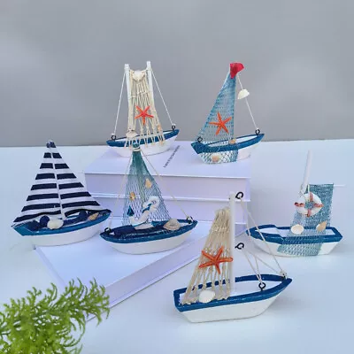 Mediterranean Wooden Sailboat Model Ornaments Solid Simulation Craft Boat Gifts • $8.21
