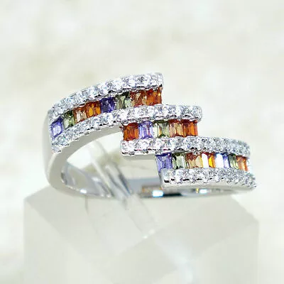 Awesome Multi Color Micro Pave 925 Sterling Silver Ring Size 5-10 • $19.99