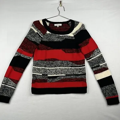 MILLY Sweater Women P Small Red Black Striped Geometric Wool Mohair Chic Classic • $64.99