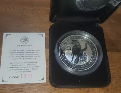 1995 Kookaburra 2oz Silver Coin 1954 Royal Visit  Florin  Privy Specimen COA  • $130