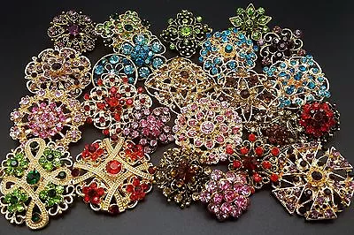 Lot 24 Pc Mixed Vintage Style Golden Rhinestone Crystal Brooch Pin DIY Bouquet  • $13.88