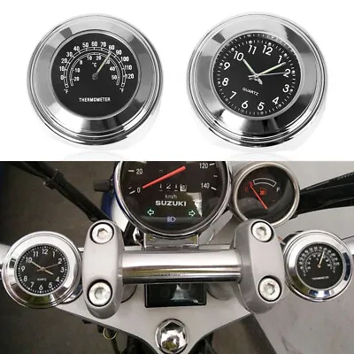 7/8"-1" Motorcycle Handlebar Mount Watch Black Dial Clock Thermometer • $17.88