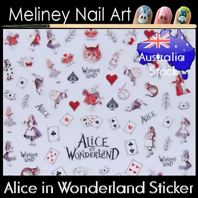 Alice In Wonderland Nail Art Stickers Red Queen Cards White Rabbit Decoration • $7.50