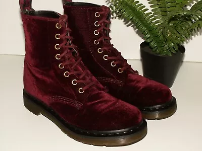 Dr. Martens 1460 PAGE Cherry Velvet Boots 8-eyelet Vegan UK 4 EU 37 US 6 • £89