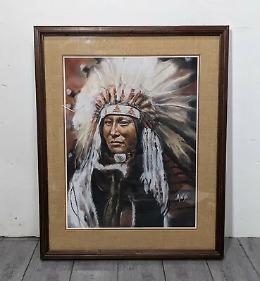 Vintage MAIJA Framed Art Print Indian Chief Portrait - Native American Western • $225