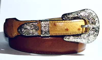 Vogt Vintage Sterling Silver Belt Buckle 28  Belt Flowers Old Mexico Handmade • $399.99