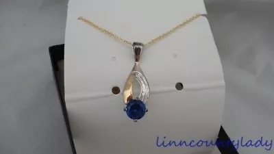 Vtg Simulated Sapphire Necklace 14K GE White And Yellow Unworn With Box • $19.99