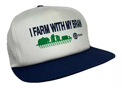 Vintage ICI Seeds Hat Cap Snap Back Canvas I Farm With My Brain Logo Swingster • $19.99