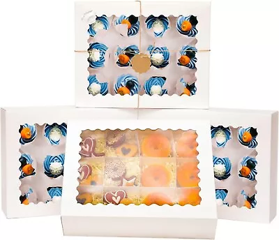 12 Cupcake Boxes With Window 16-Packs White Cupcake Box 13 X10 X3.5  Cupcakes • $10.99