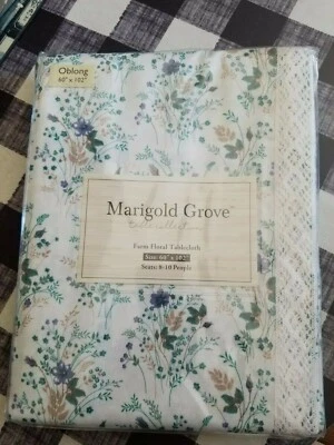 $19.99 • Buy 60  X 102  Rectangle Oblong Tablecloth Blue Green Farm  Floral White Lace Edge