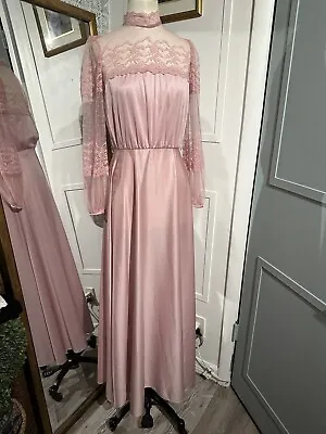 Vintage Women’s Floor Length Night JCPenney Fashions Pink Gown VNeck Sheer Arms • $80.75