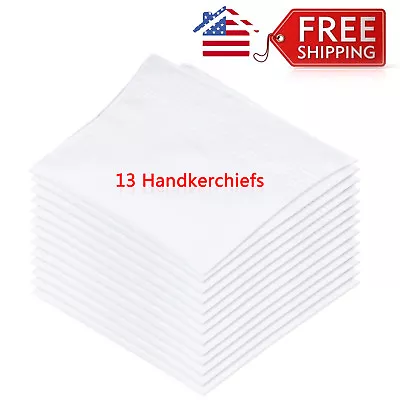 13x Mens White Pocket Cotton Handkerchiefs Hankie Hanky Sweat Face Towel 16 X16  • $13.99