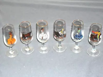 Set Of 6 Vintage Hand Painted Spanish Cordial Glasses Gold Rimmed • $16.48