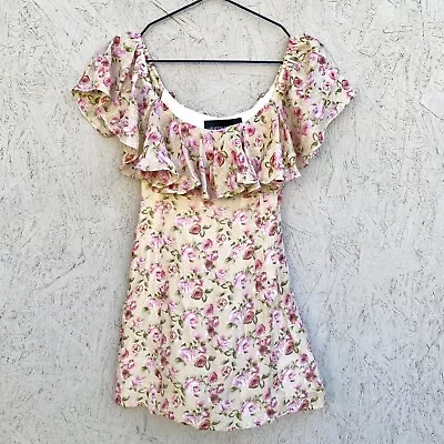 NWT Vanessa Mooney Joelyn Floral Off The Shoulder Ruffle Mini Dress Sz XS • $69.90