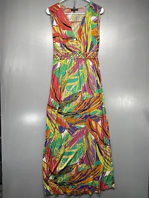 Spense Maxi Dress Women Sz Large Abstract Surplice V Neckline Stretch Sleeveless • $17.04