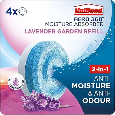 UniBond AERO 360? Pack Of 4 X 450g Moisture Absorber Lavender Garden Refill Tab • £10.14