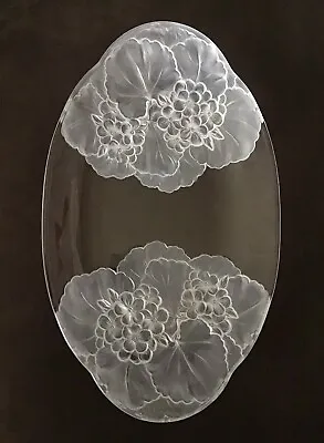 Vintage Hoya Mikasa Lead Crystal Floral Frosted Glass Splendor Platter 13  X 8  • $24