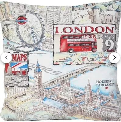 London Cushion Cover Printed Cotton Fabric Big Ben Tower Bridge CLEARANCE • £2.99