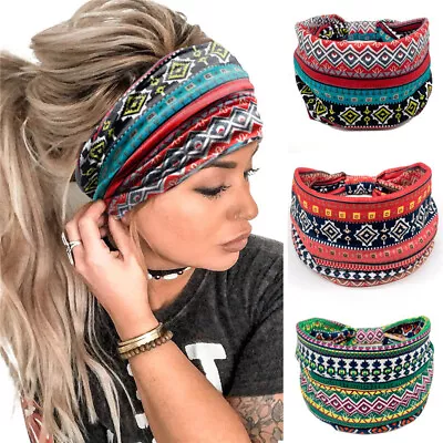 Women Yoga Wide Headband Ladies Elastic Boho Hair Band Sports Turban Head Wrap • £3.49